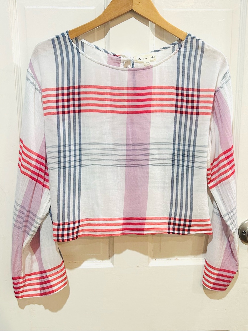Anthropologie Cloth & Stone Lightweight Cotton Plaid Top Preppy Clean Girl XS